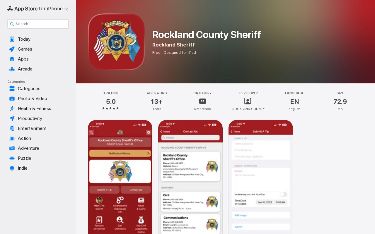 Rockland County Sheriff official app source for wanted notices