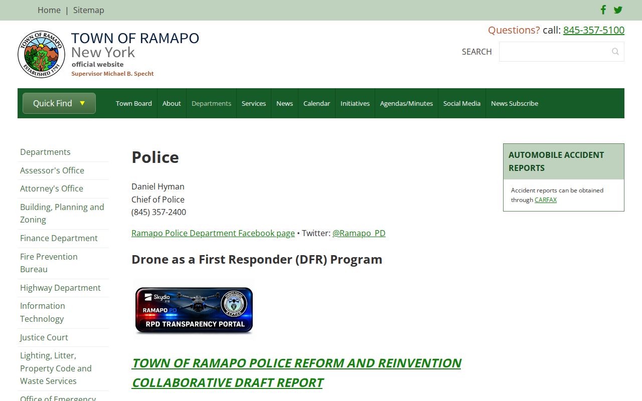 Ramapo Police Department official page for Ramapo arrest-record requests